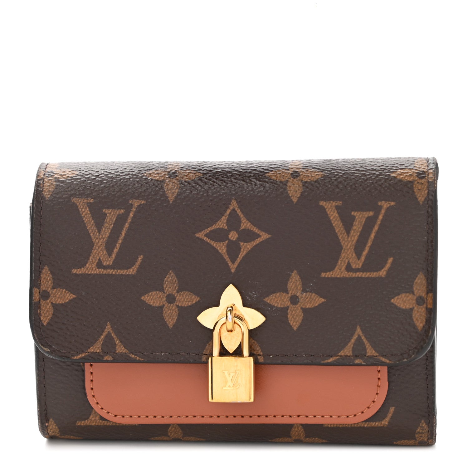 Louis Vuitton Monogram Flower Lock Compact Wallet Caramel 1 of 10