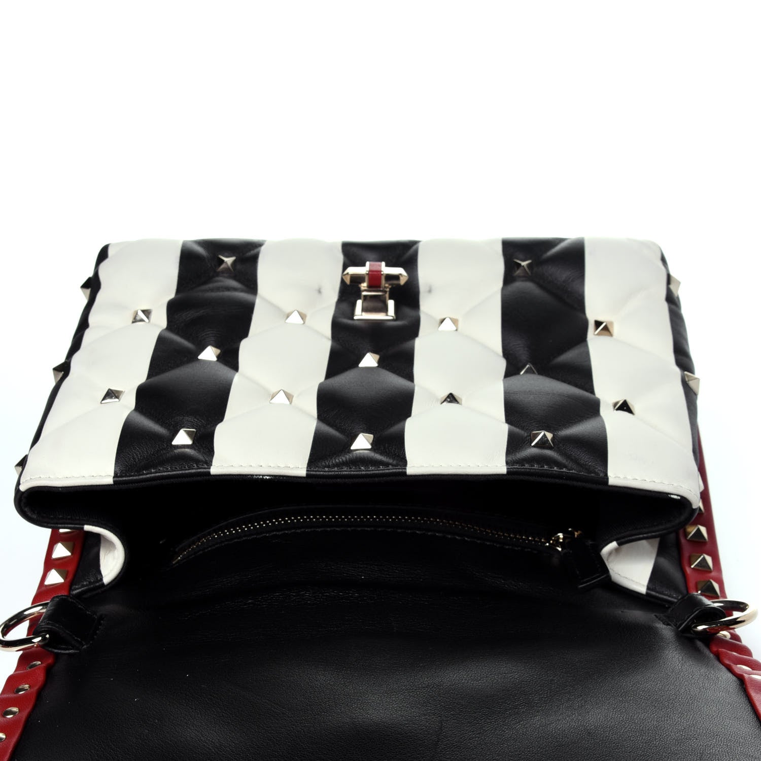 Valentino Garavani Nappa Striped Medium Candystud Top Handle Bag White Black 11 of 14