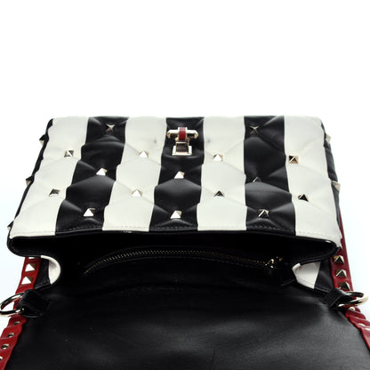 Valentino Garavani Nappa Striped Medium Candystud Top Handle Bag White Black 11 of 14