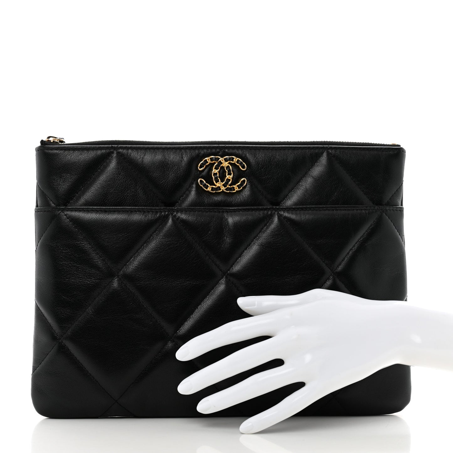 Goatskin Quilted Chanel 19 Pouch Black