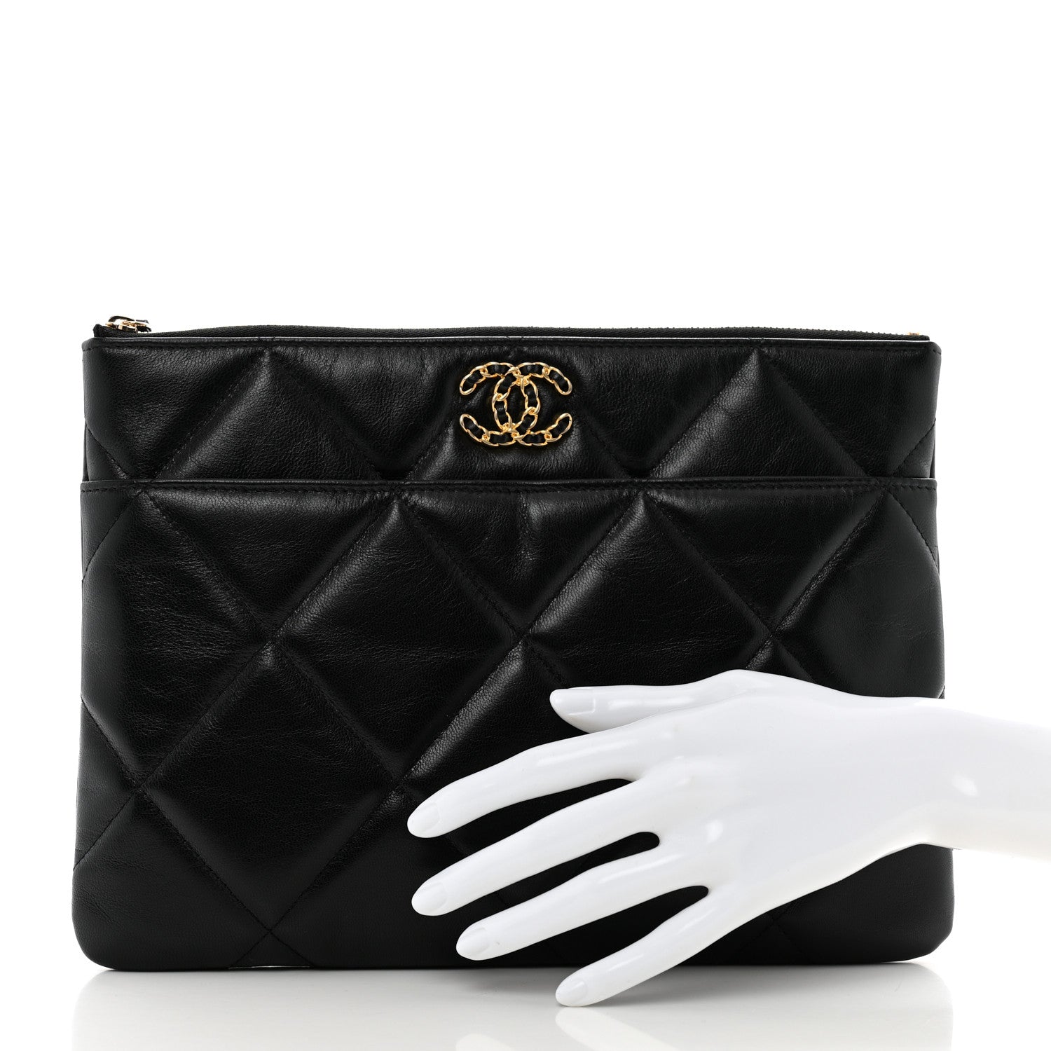 Chanel Goatskin Quilted Chanel 19 Pouch Black 2 of 9