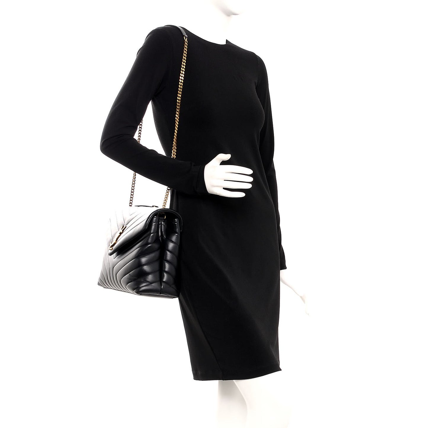 Calfskin Y Quilted Monogram Medium Loulou Chain Satchel Black