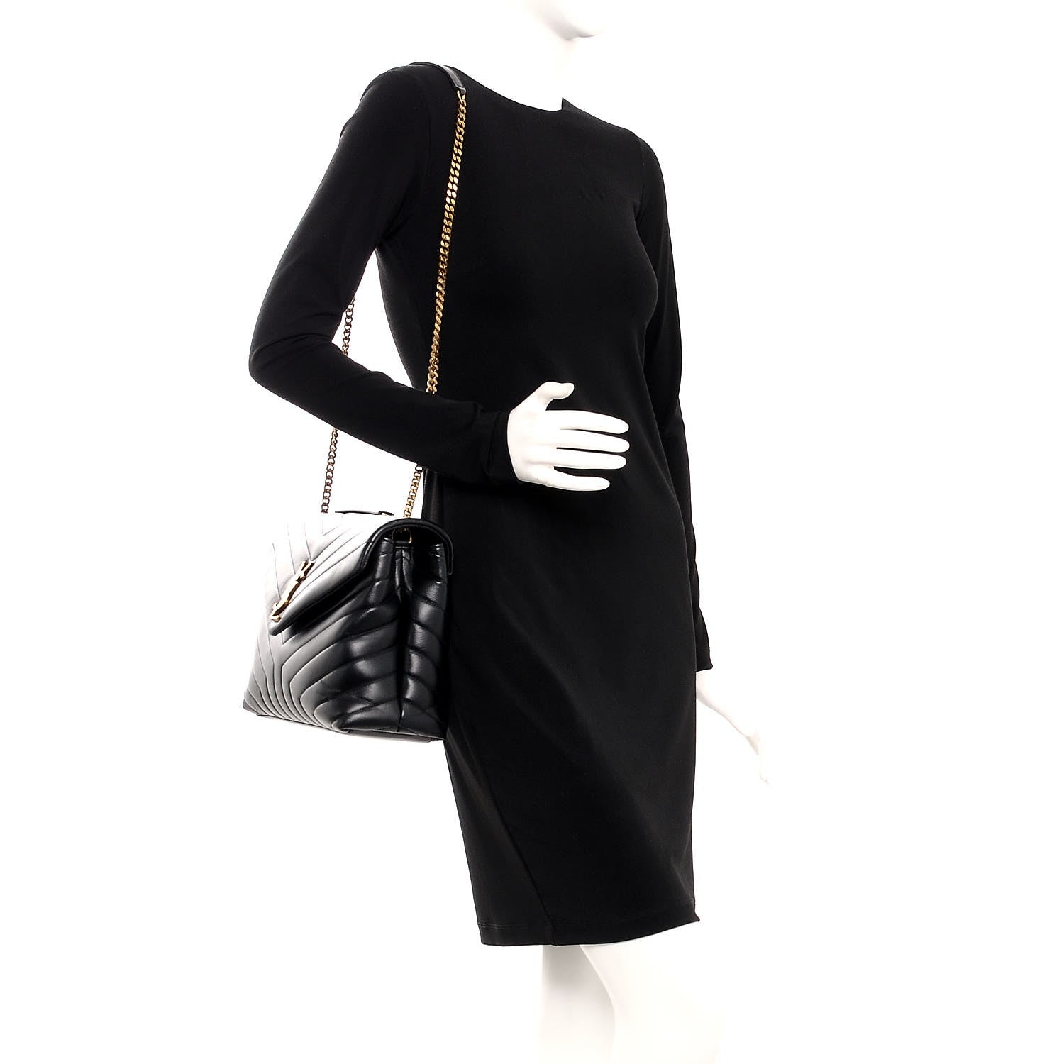 Saint Laurent Calfskin Y Quilted Monogram Medium Loulou Chain Satchel Black 2 of 8