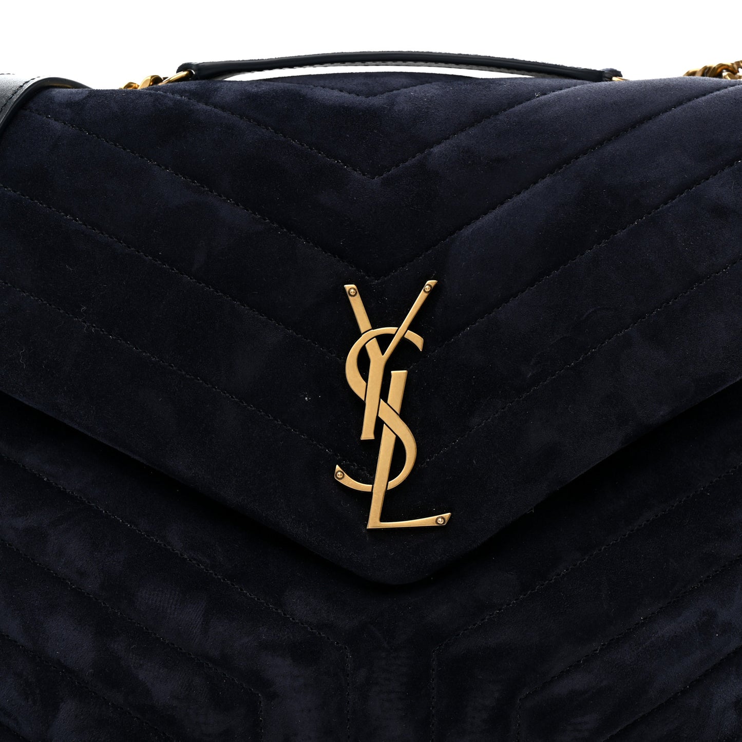 Suede Calfskin Y Quilted Monogram Medium Loulou Chain Satchel Deep Marine