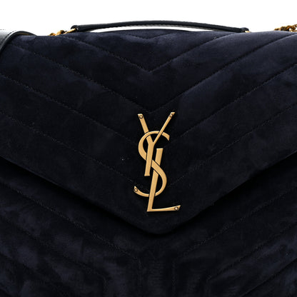 Saint Laurent Suede Calfskin Y Quilted Monogram Medium Loulou Chain Satchel Deep Marine 10 of 12