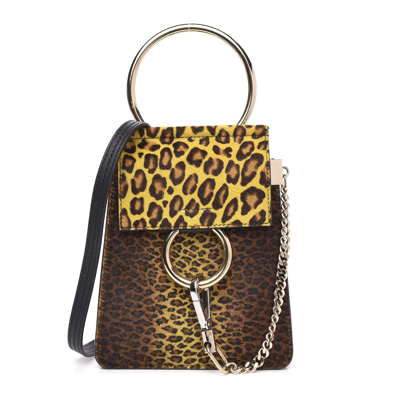 Chloe Calfskin Pony Hair Leopard Print Mini Faye Bracelet Bag Brown 1 of 8