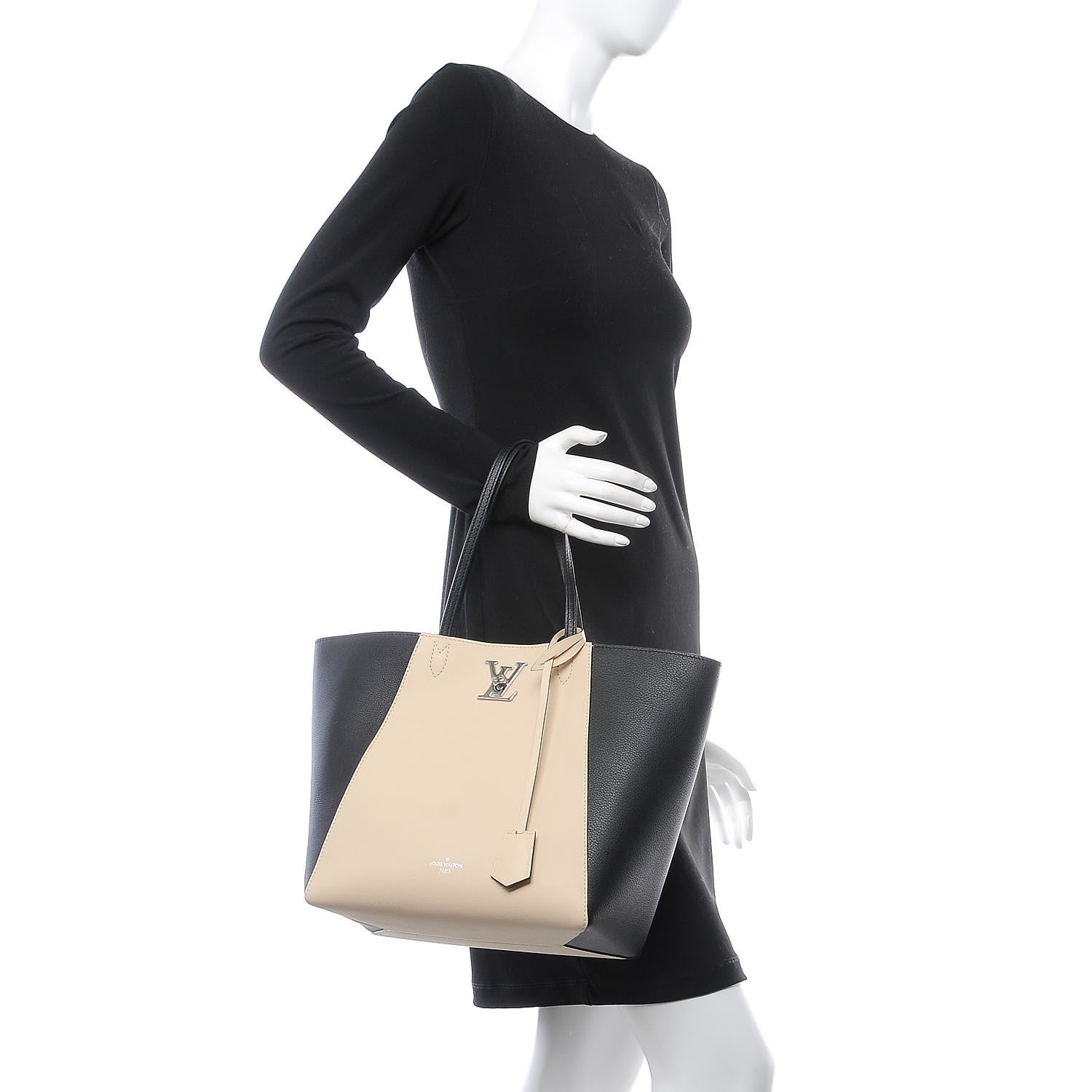 Louis Vuitton Calfskin Lockme Cabas Vanille Black 2 of 9