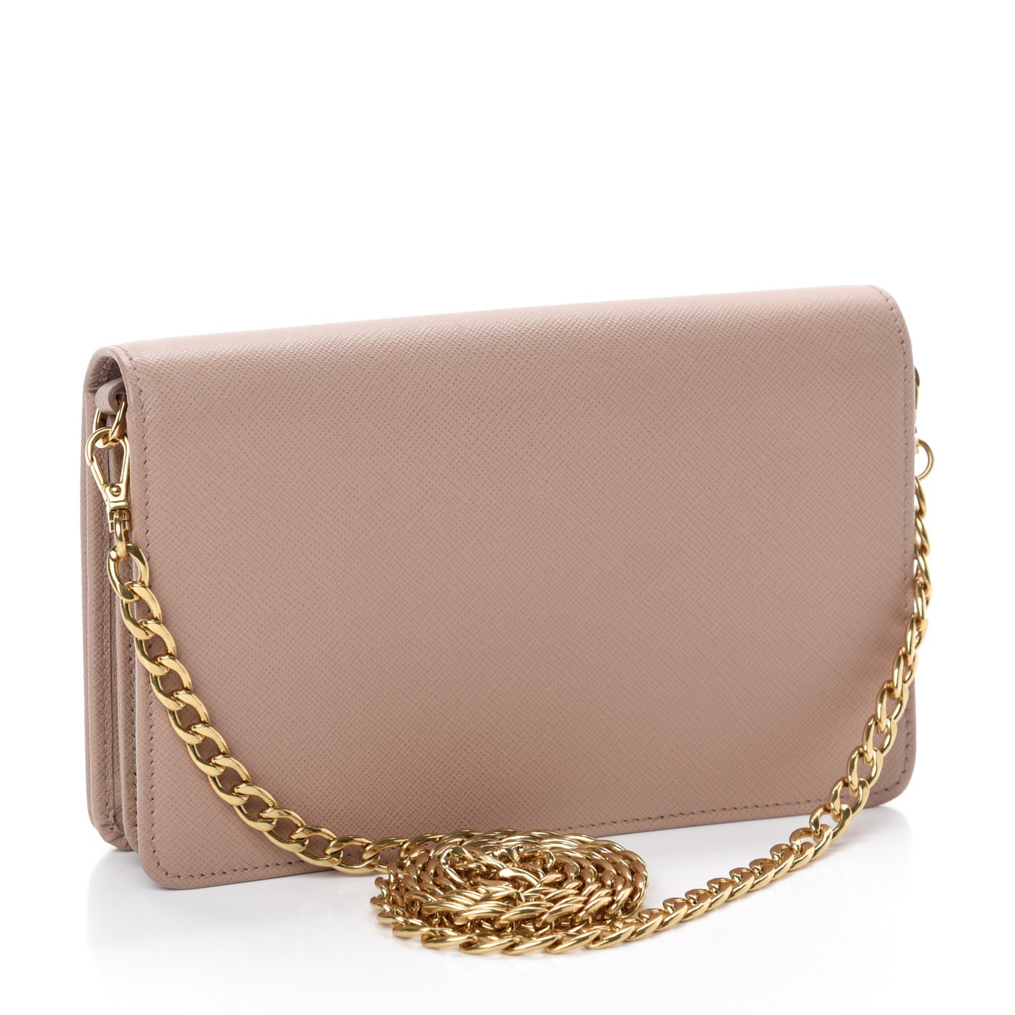 Saffiano Lux Monocrome Chain Wallet Cipria