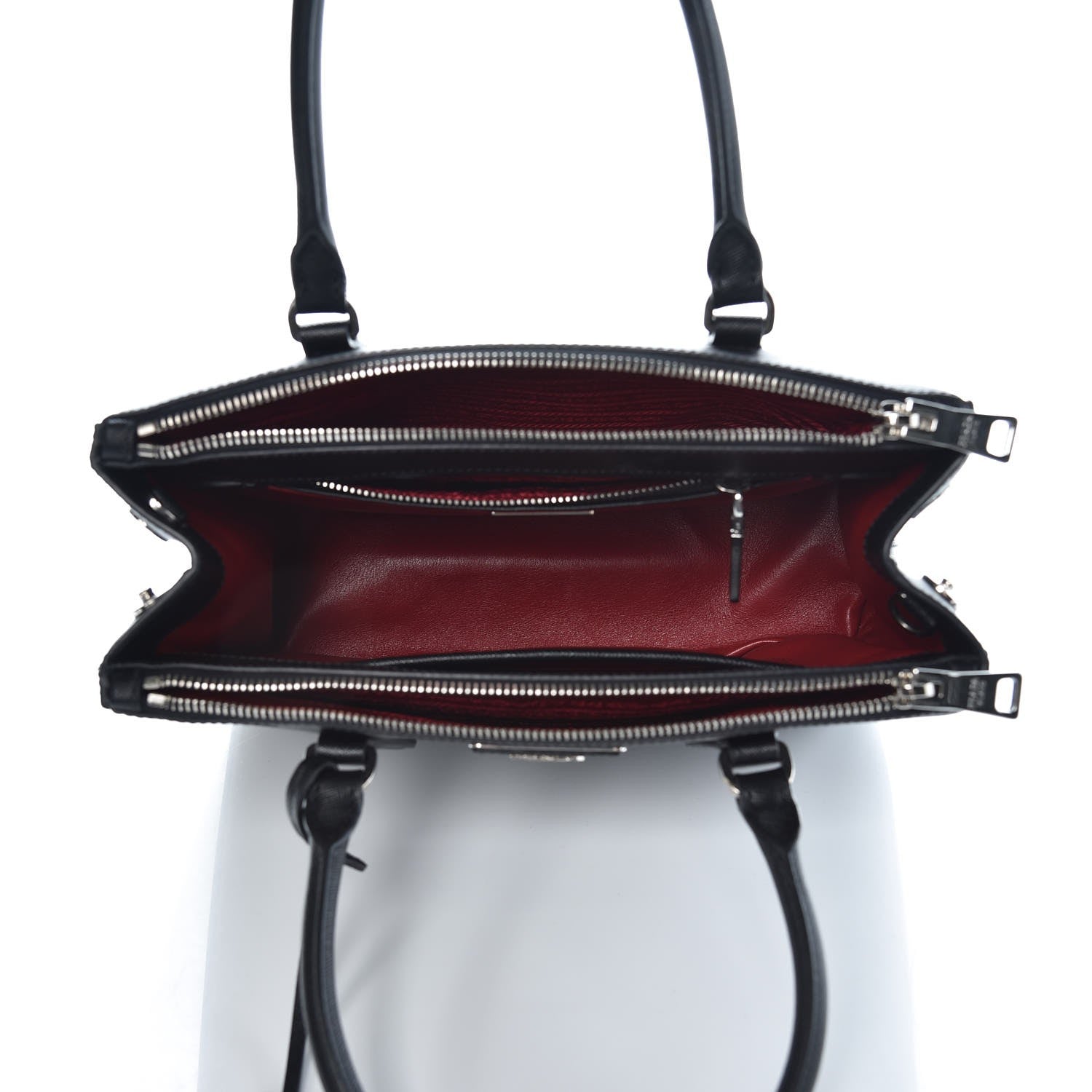 Prada Saffiano Small Galleria Double Zip Tote Black Talco 4 of 6
