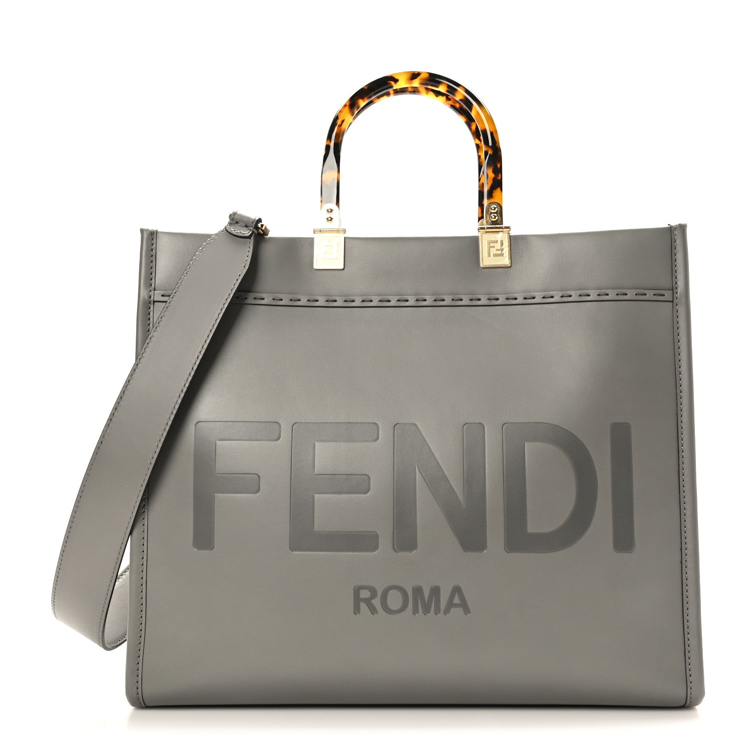 Fendi Vitello King Plexiglass Logo Embossed Medium Fendi Sunshine Shopper Tote Moon 1 of 8
