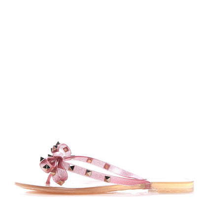 Valentino Garavani PVC Jelly Glitter Rockstud Bow Thong Sandals 37 Pink 1 of 7