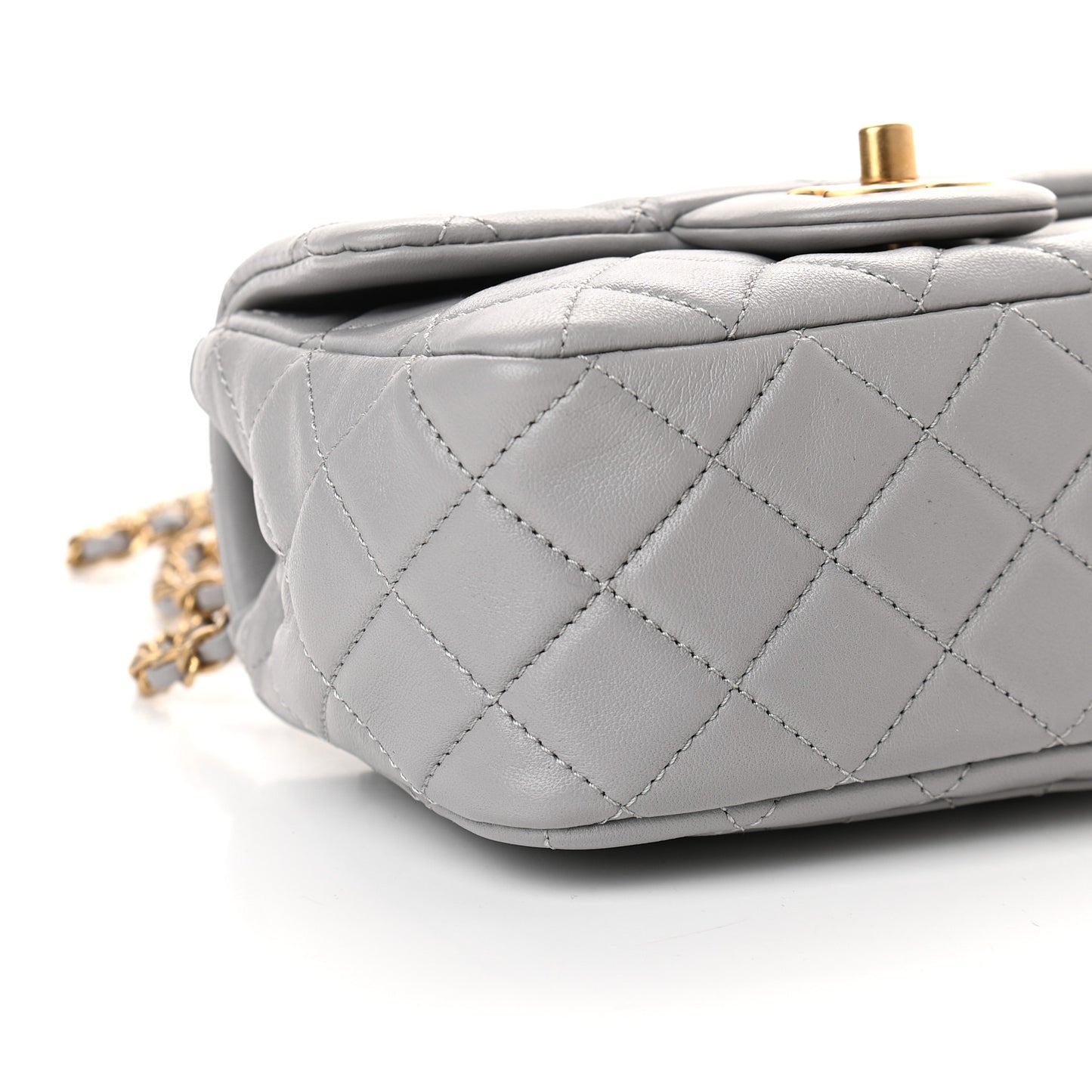 Lambskin Quilted Mini Pearl Crush Flap Light Grey