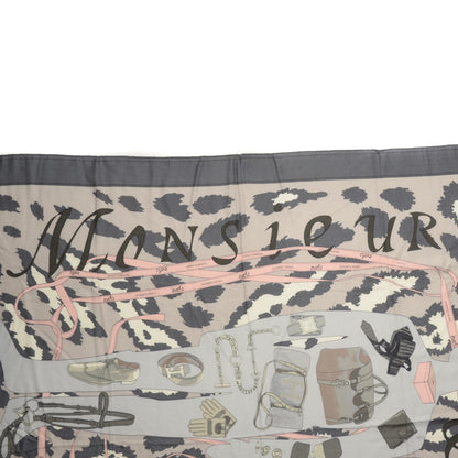 Hermes Cashmere Silk Monsieur Et Madame Shawl 140 Gris Acier Gris Perle Rose Pale 4 of 6