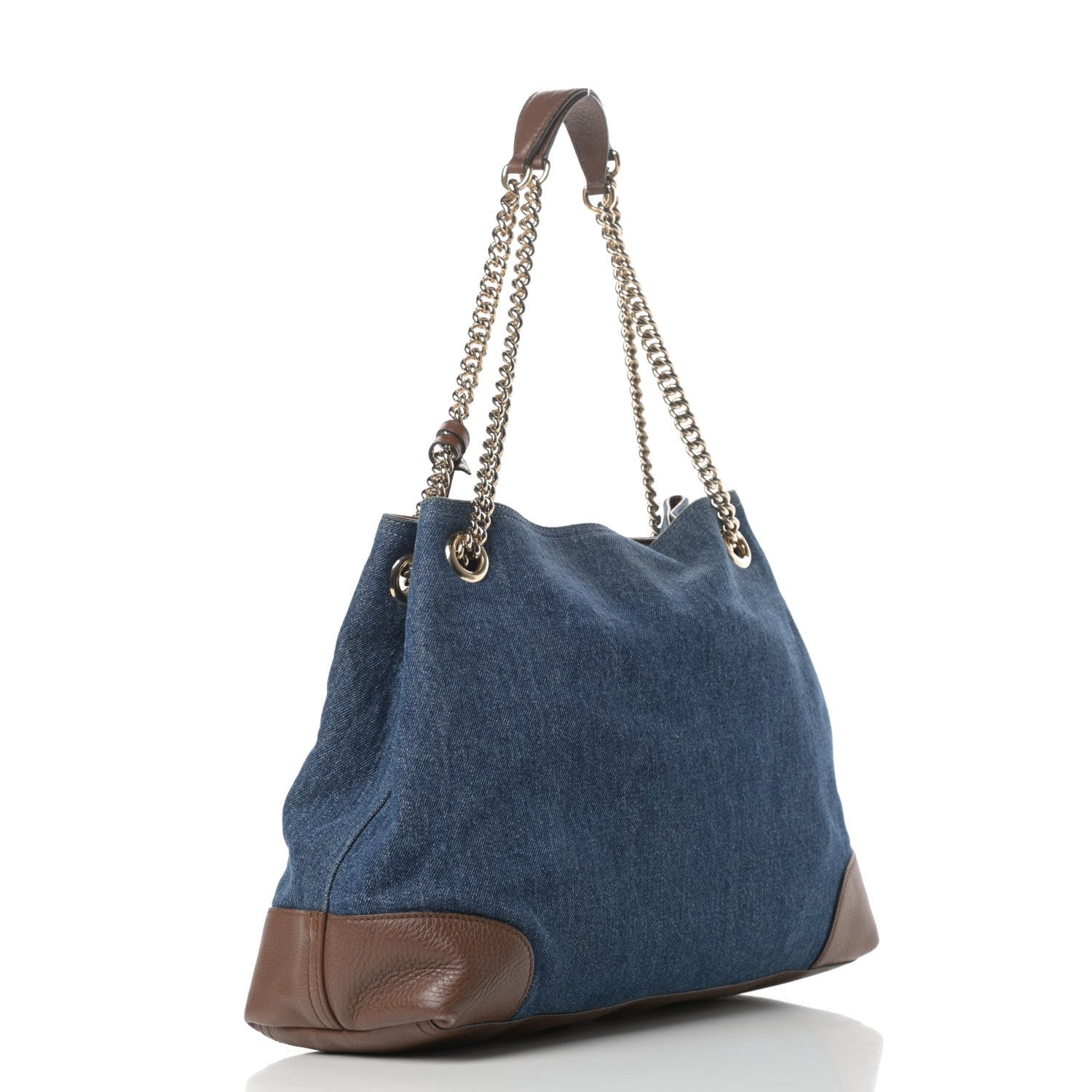 Gucci Denim Pebbled Calfskin Medium Soho Chain Shoulder Bag Blue Brown 3 of 16