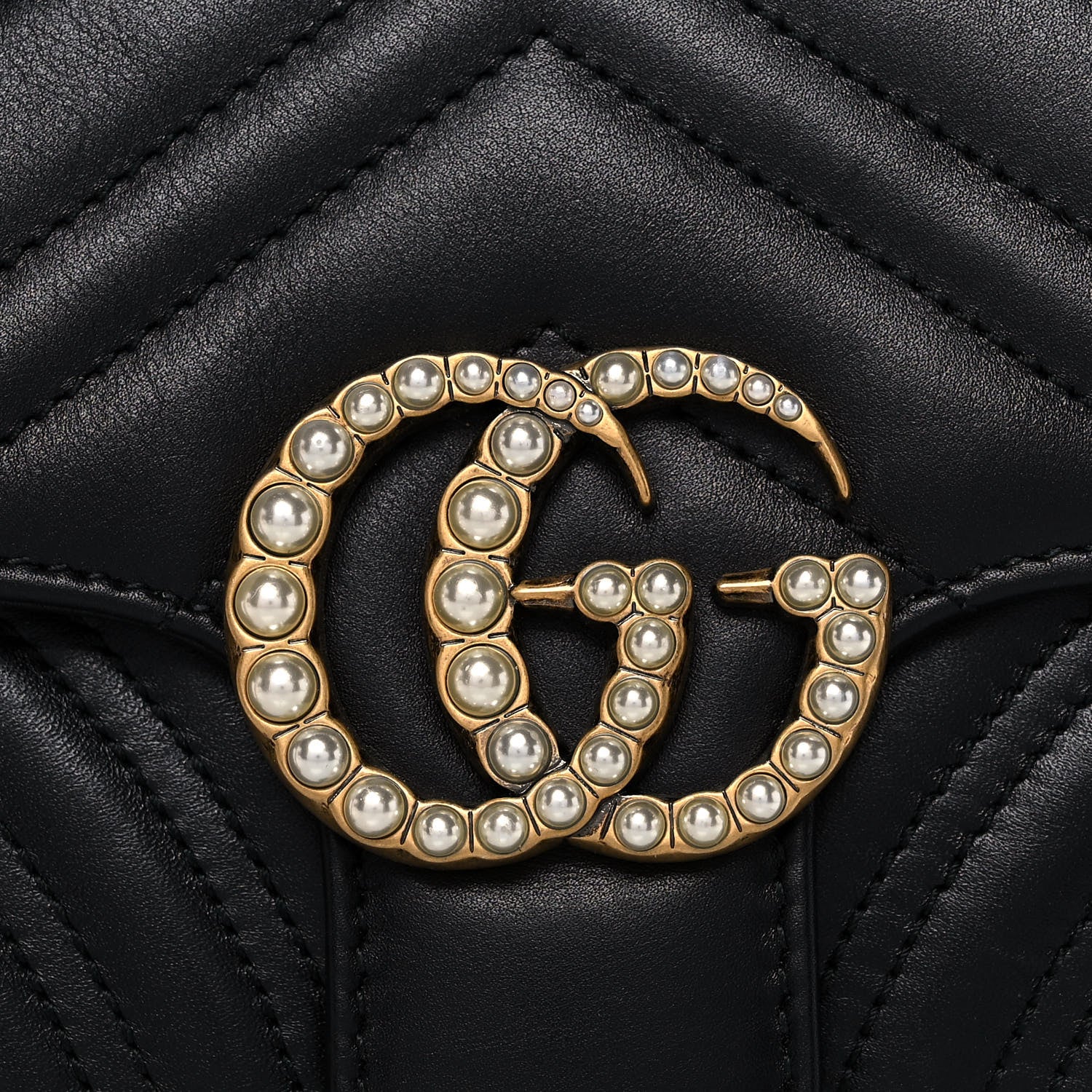 Gucci Calfskin Matelasse Pearly GG Marmont Chain Belt Bag Black 9 of 14