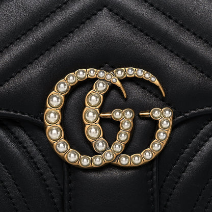 Gucci Calfskin Matelasse Pearly GG Marmont Chain Belt Bag Black 9 of 14