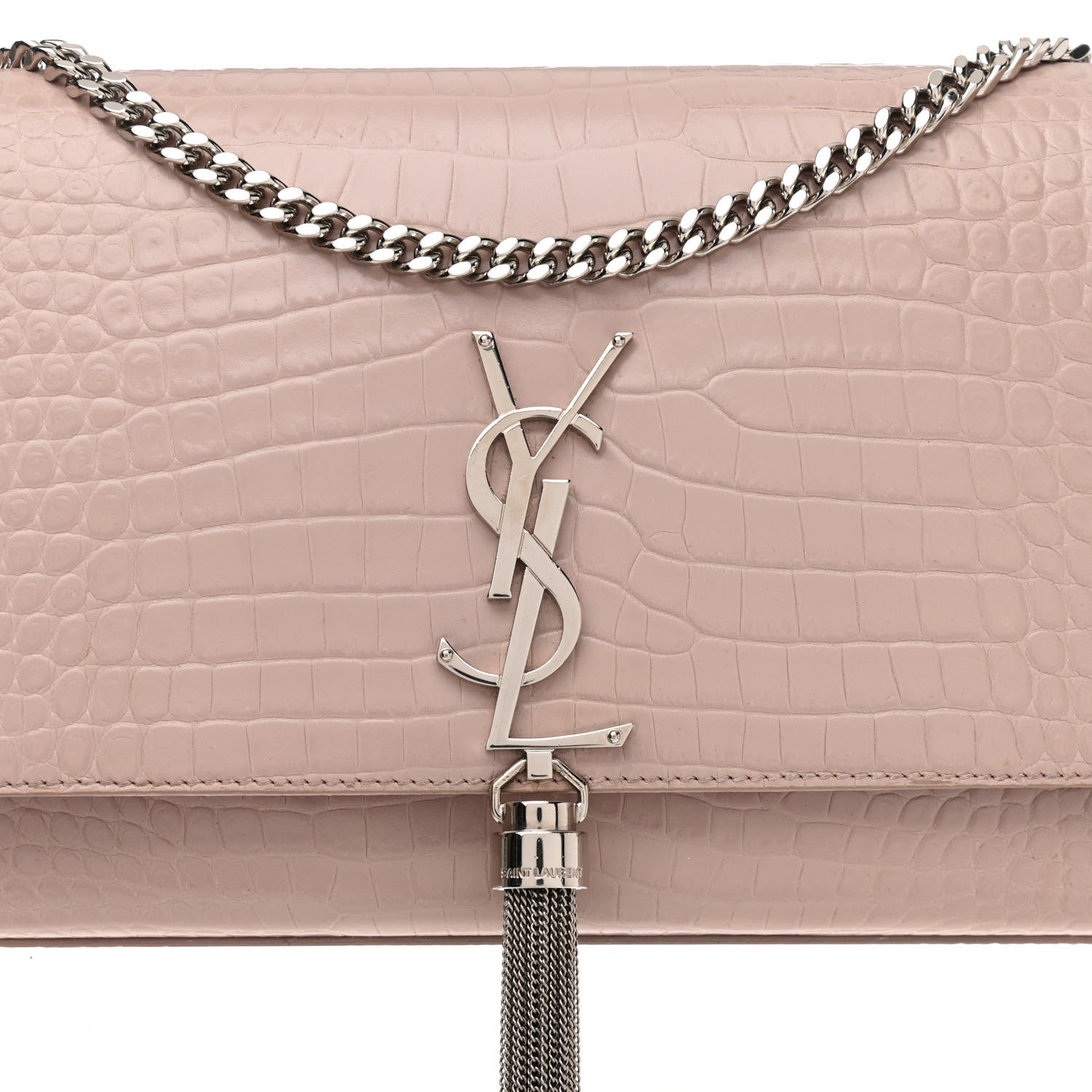 Saint Laurent Calfskin Crocodile Embossed Medium Classic Monogram Kate Tassel Satchel Powder Pink 9 of 13