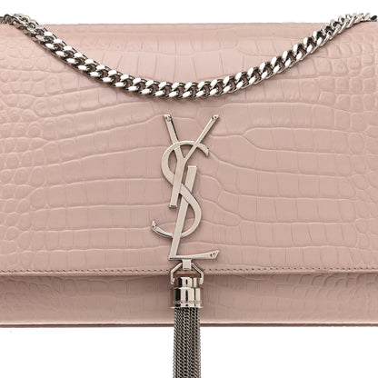 Saint Laurent Calfskin Crocodile Embossed Medium Classic Monogram Kate Tassel Satchel Powder Pink 9 of 13
