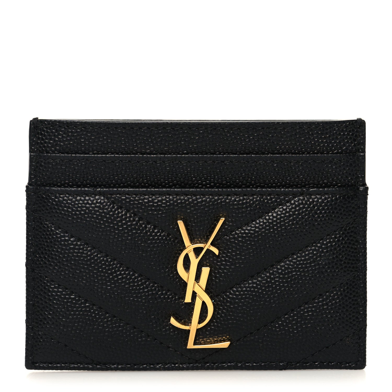 Saint Laurent Grain De Poudre Matelasse Chevron Monogram Credit Card Case Black 1 of 9