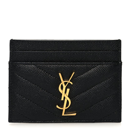 Saint Laurent Grain De Poudre Matelasse Chevron Monogram Credit Card Case Black 1 of 9