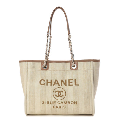 Chanel Straw Raffia Calfskin Striped Small Deauville Tote Beige 1 of 11