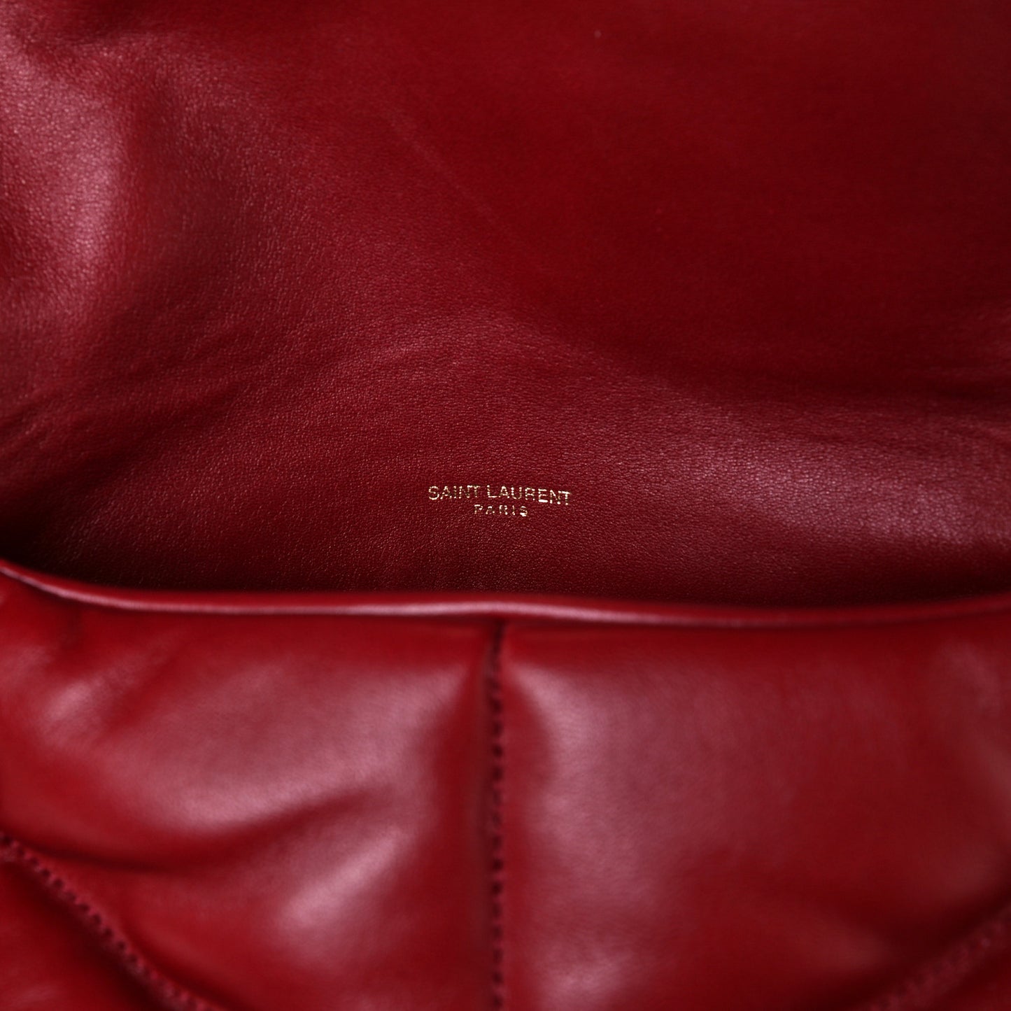 Lambskin Quilted Medium Loulou Puffer Monogram Chain Satchel Opyum Red