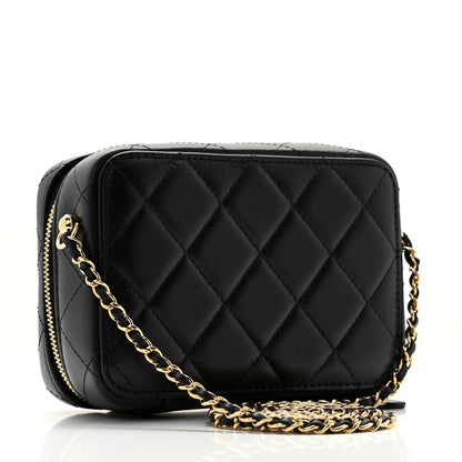 Chanel Lambskin Quilted Golden Plate Clutch With Chain Black 3 of 13