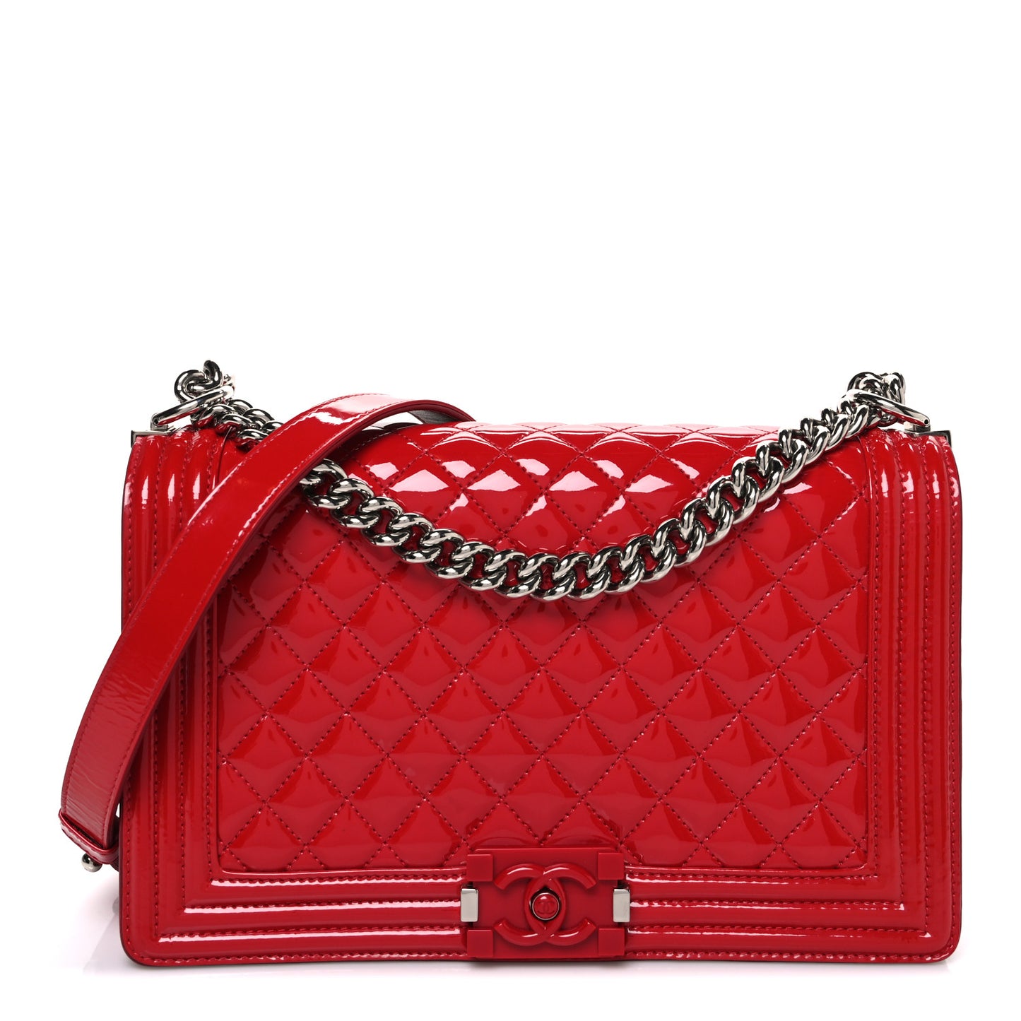 Patent Calfskin New Medium Plexiglass Boy Flap Red