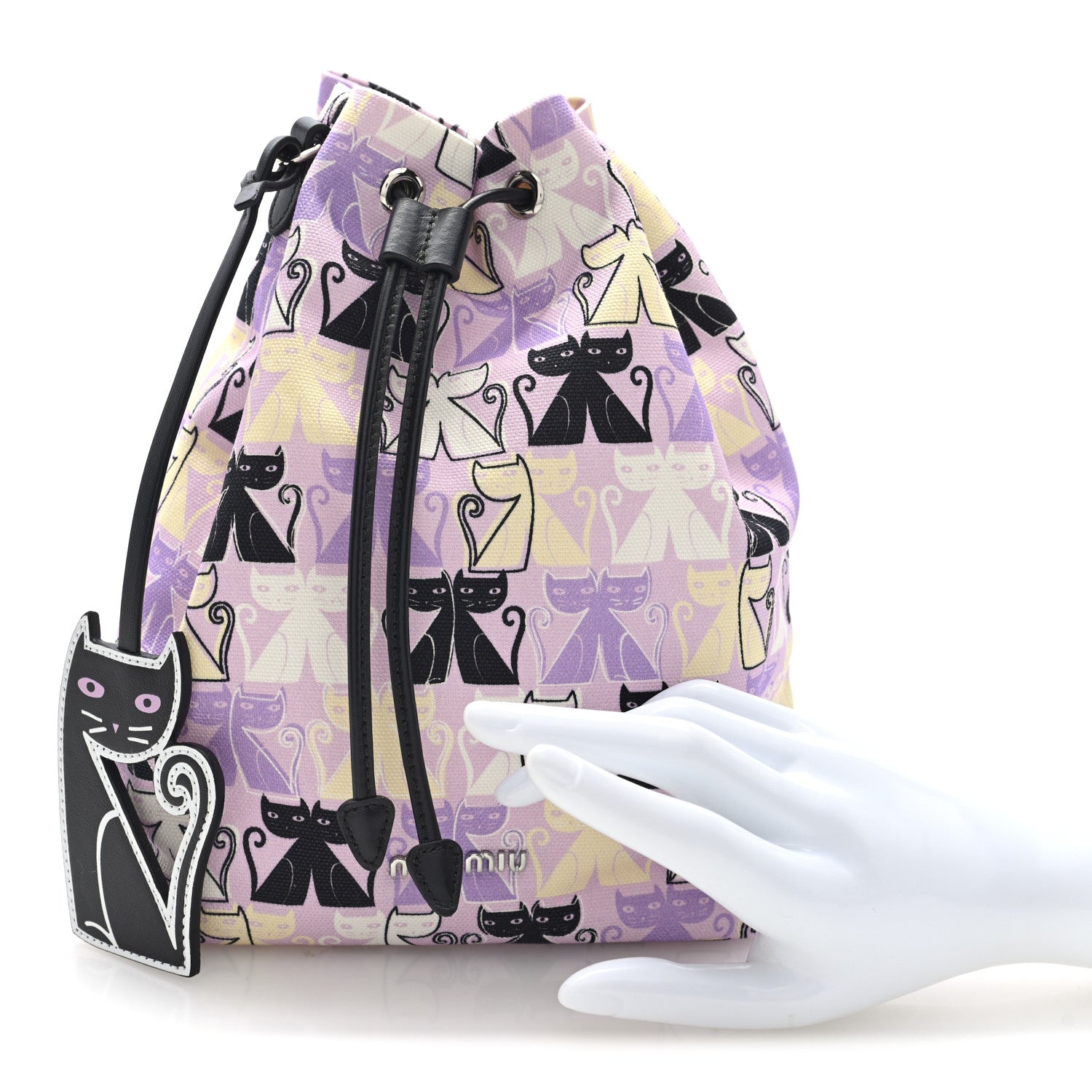 Miu Miu Canapa Cats Print Drawstring Pouch Confetto Black 2 of 6