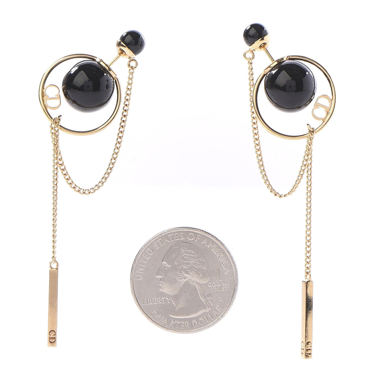 Pearl Tribales Dangle Chain Earrings Black Gold