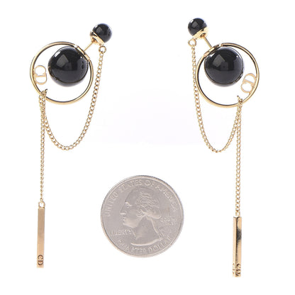 Christian Dior Pearl Tribales Dangle Chain Earrings Black Gold 2 of 4