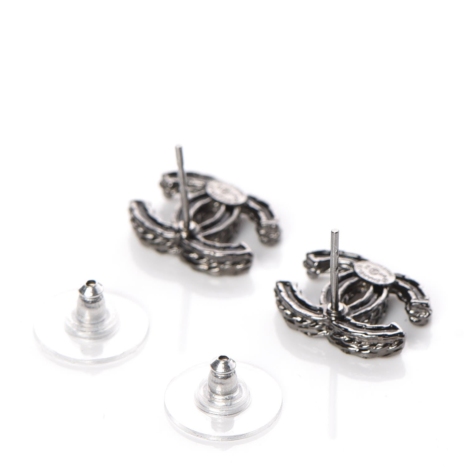 Chanel Ruthenium Crystal CC Earrings Silver Black 3 of 5