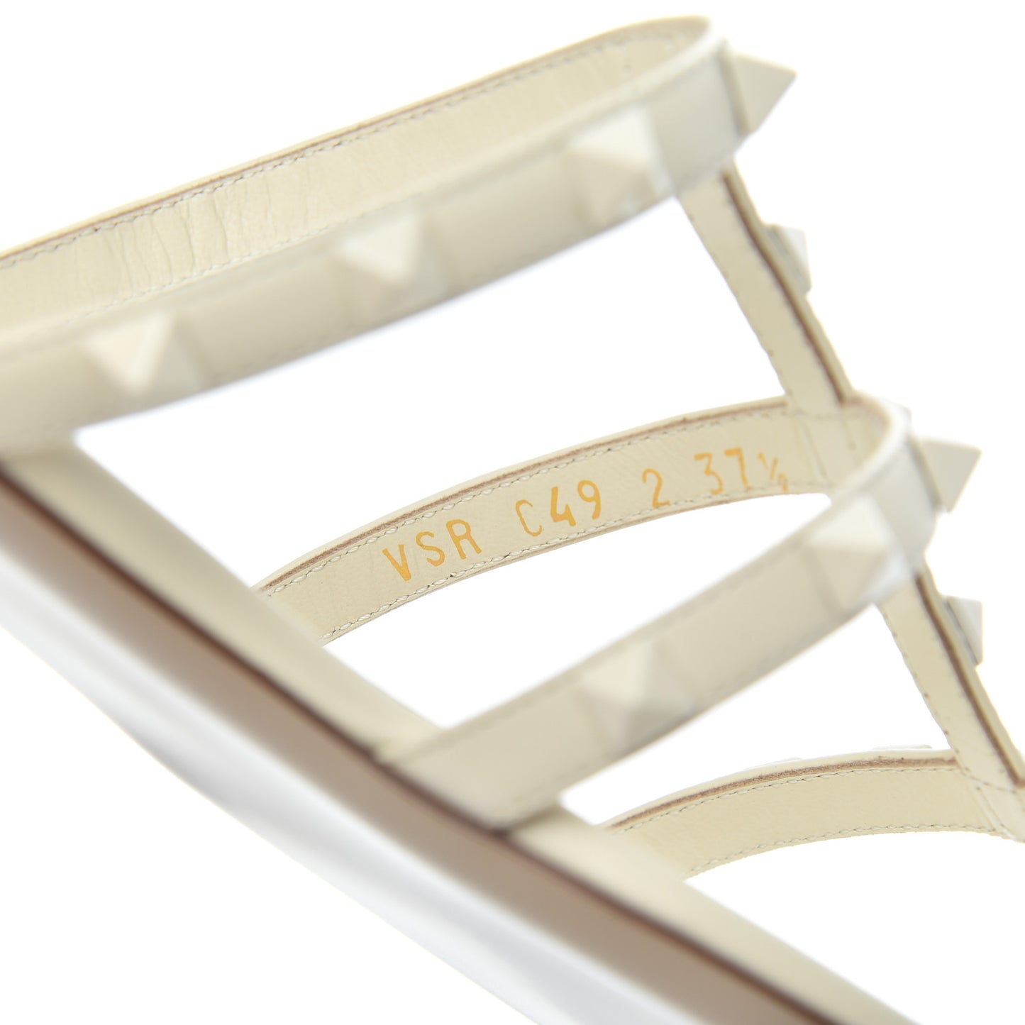 Calfskin Lacquered Monochrome Rockstud Caged Flat Slide Sandals 37.5 Ivory