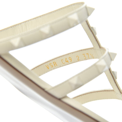 Valentino Garavani Calfskin Lacquered Monochrome Rockstud Caged Flat Slide Sandals 37.5 Ivory 8 of 9