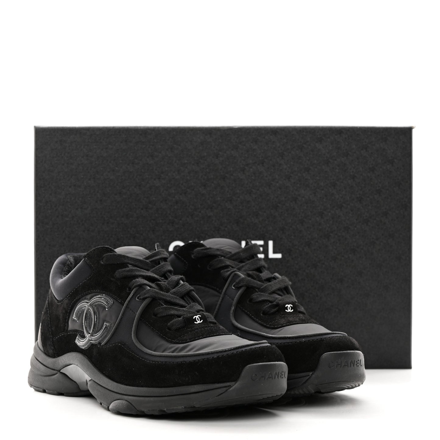 Fabric Calfskin Suede CC Sneakers 39 Black