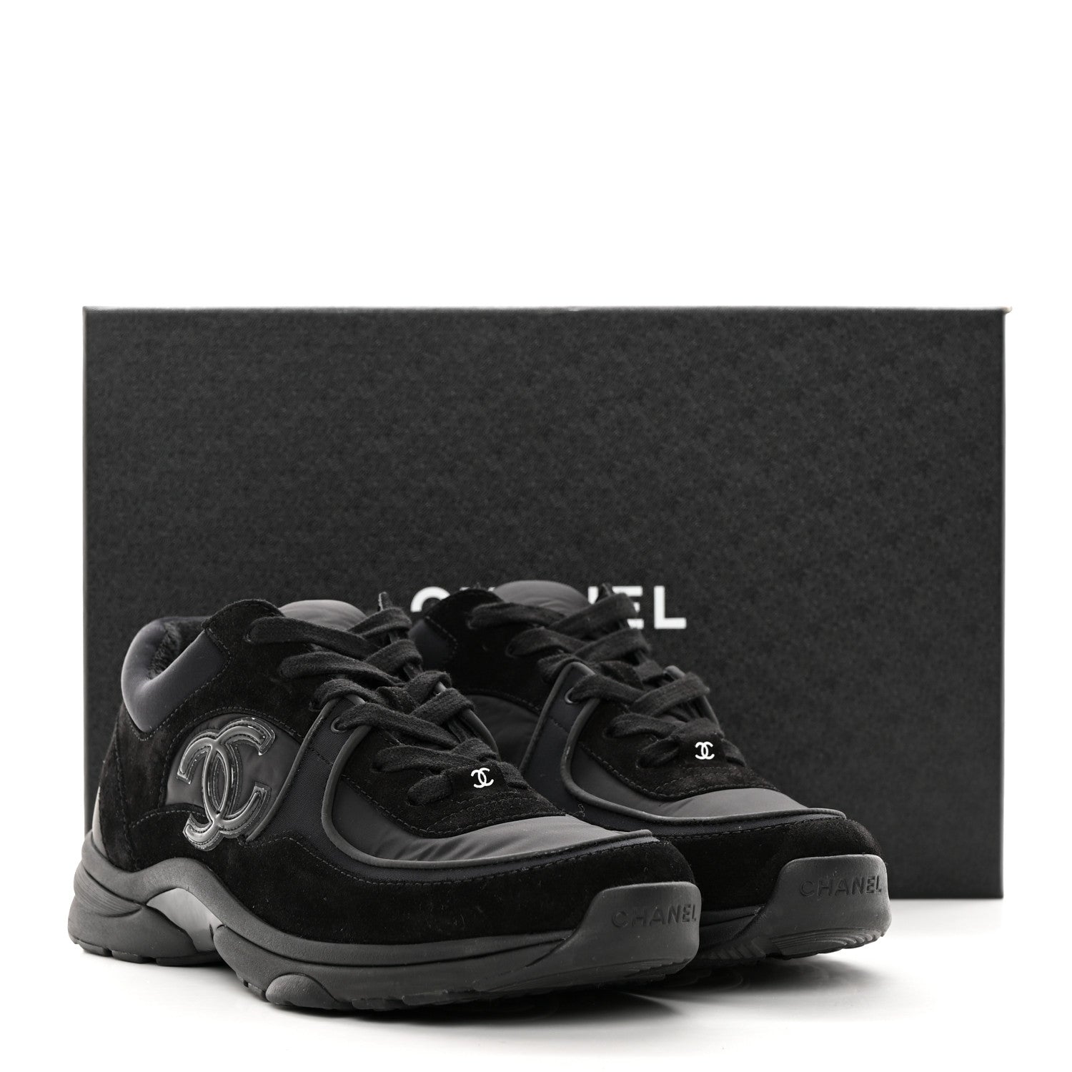 Chanel Fabric Calfskin Suede CC Sneakers 39 Black 9 of 9