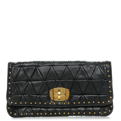 Miu Miu Nappa Quilted Studded Flap Clutch Black 1 of 8