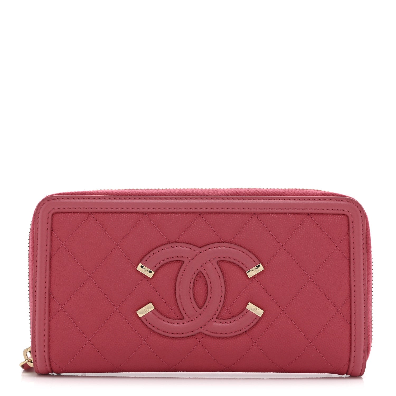 Chanel Caviar Quilted Large Filigree Zip Around Wallet Pink 1 of 11