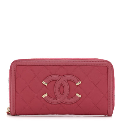 Chanel Caviar Quilted Large Filigree Zip Around Wallet Pink 1 of 11