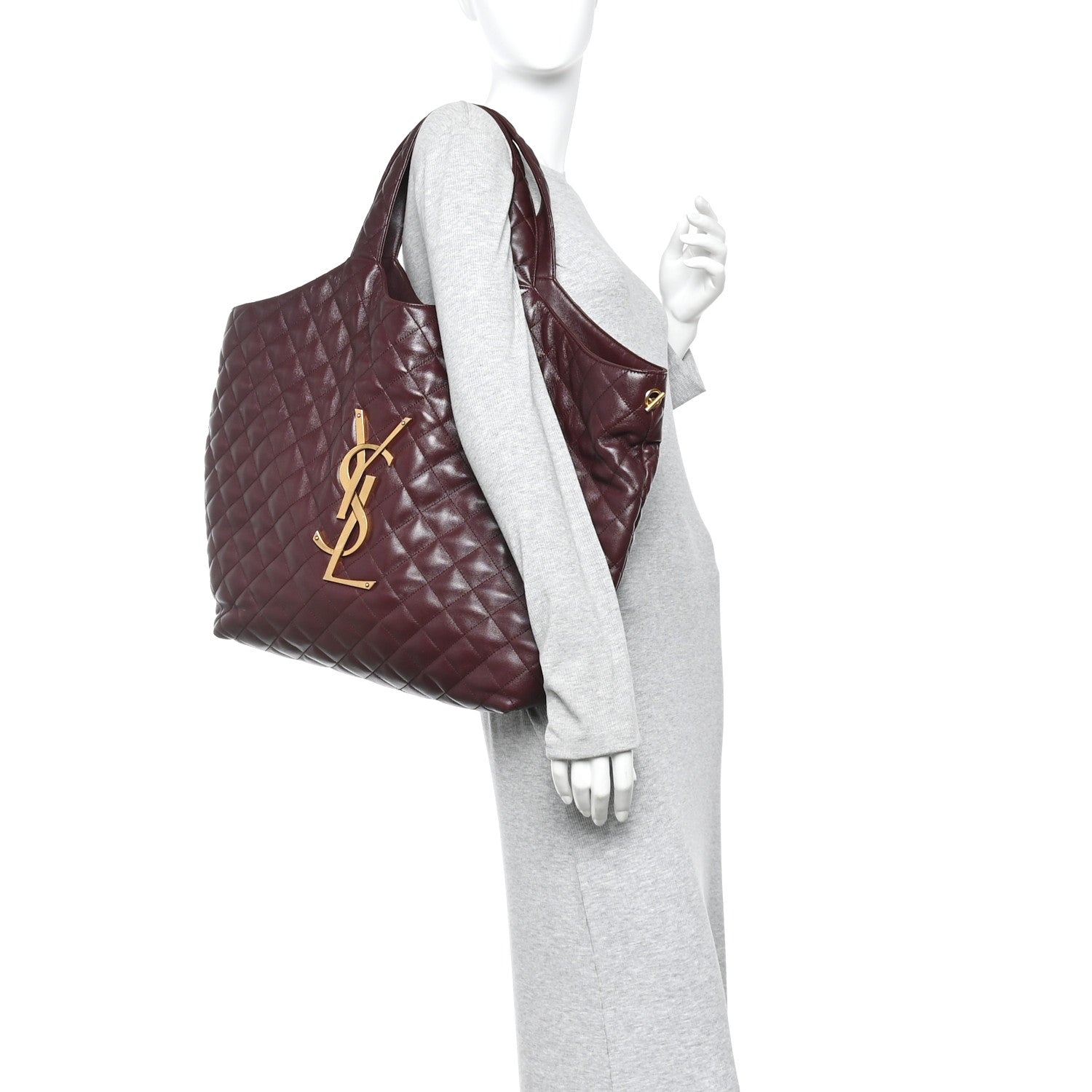 Saint Laurent Lambskin Quilted Maxi Icare Shopping Tote Hot Wine 2 of 12