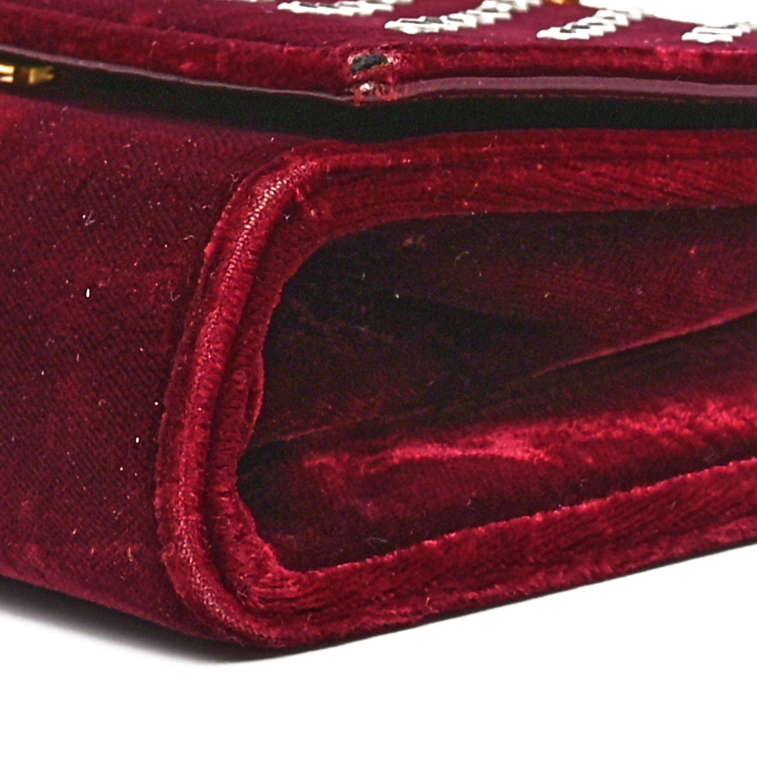 Saint Laurent Velvet Crystal Studded Monogram Small Kate Satchel Red 9 of 9