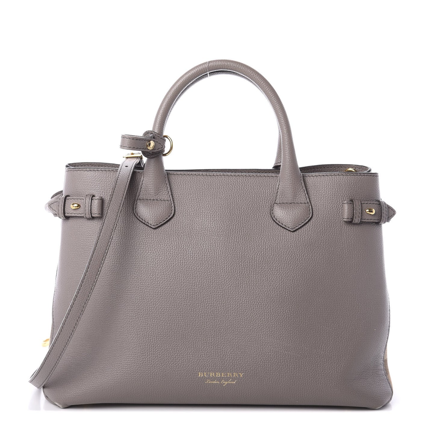 Derby Calfskin House Check Medium Banner Tote Thistle Grey