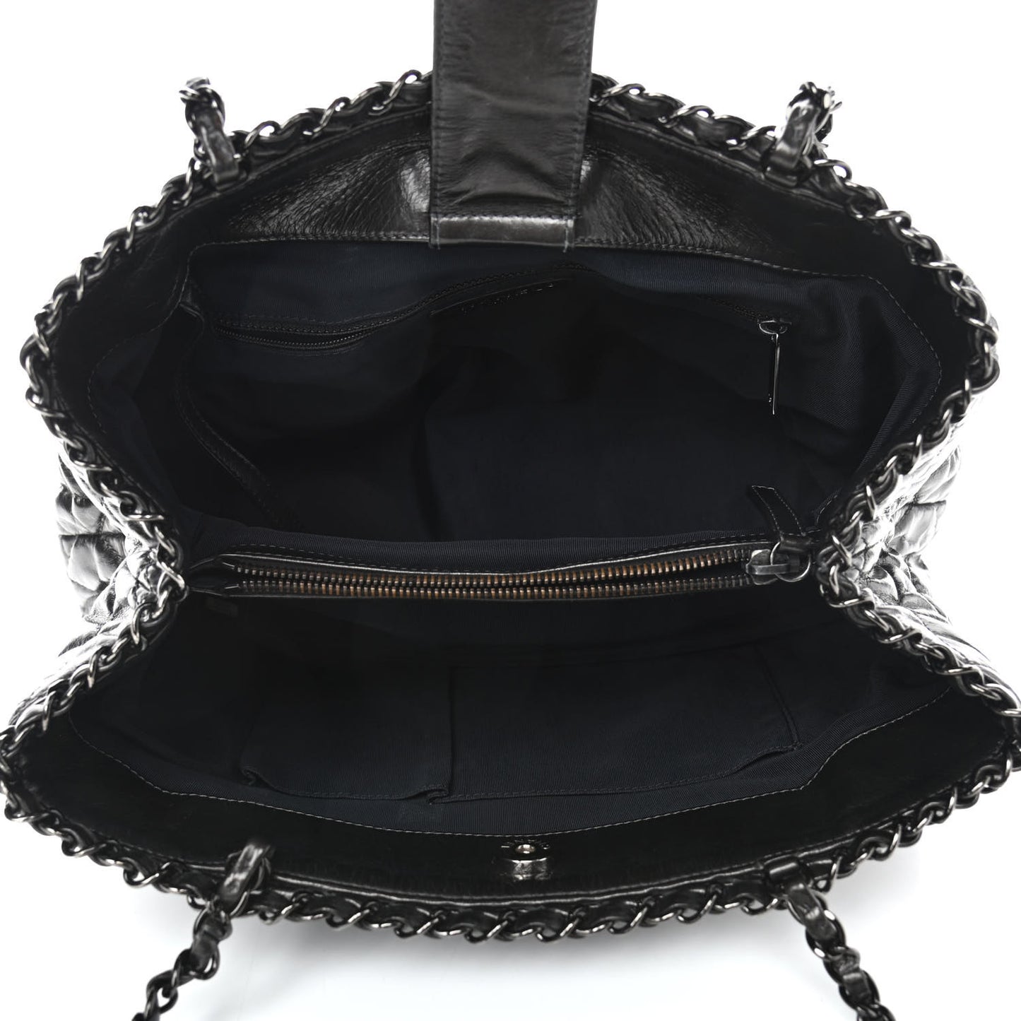 Calfskin Quilted Small Chain Me Tote Dark Grey