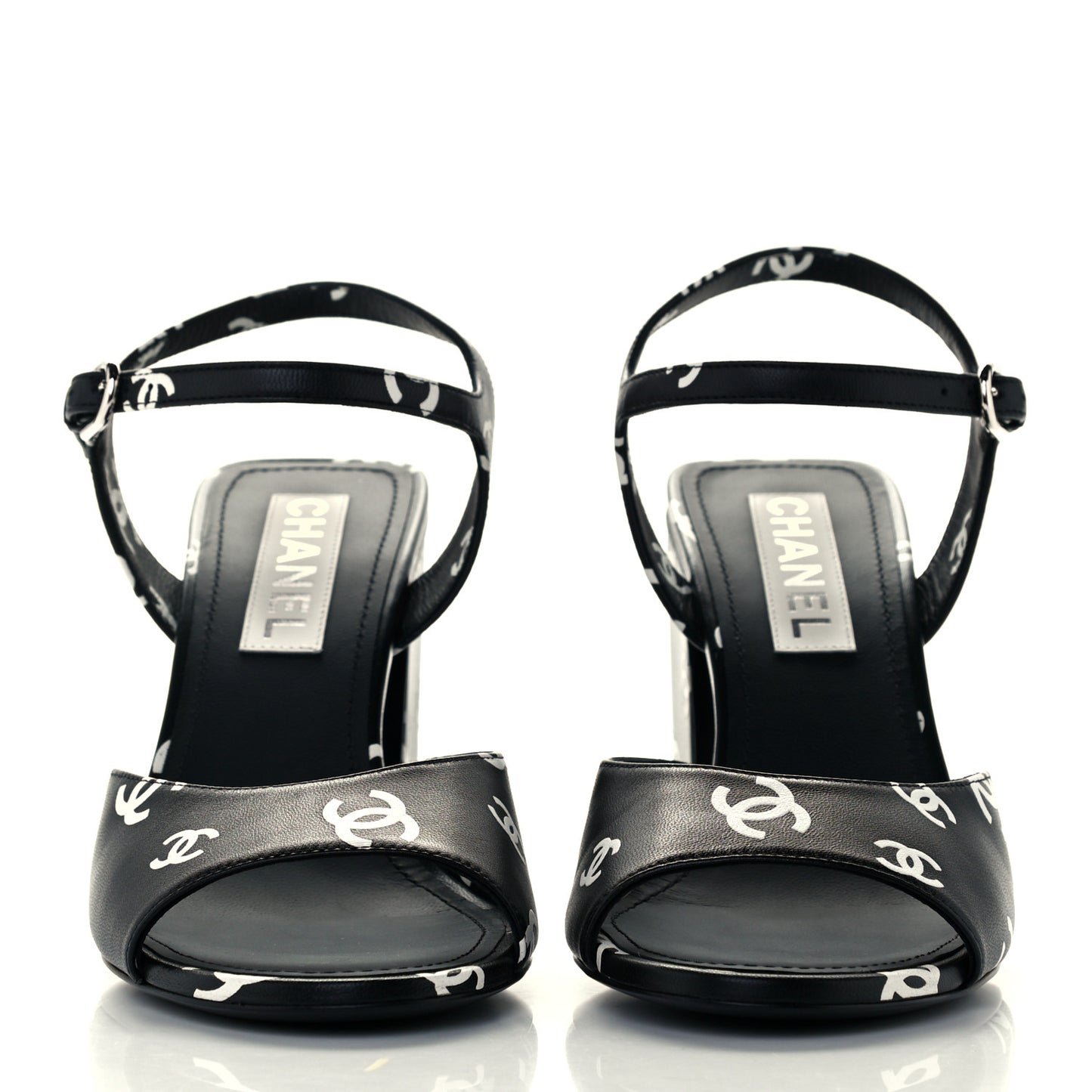 Lambskin Printed CC Sandals 40.5 Black White