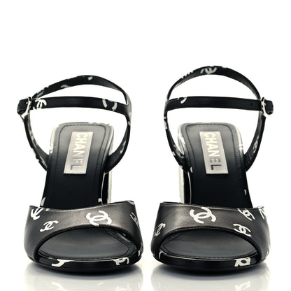 Chanel Lambskin Printed CC Sandals 40.5 Black White 2 of 10