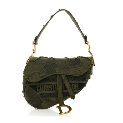 Christian Dior Canvas Embroidered Camouflage Saddle Bag Green 1 of 10