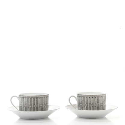 Hermes Porcelain Mosaique Au 24 Breakfast Cup And Saucer Set Of 2 Platine 1 of 10