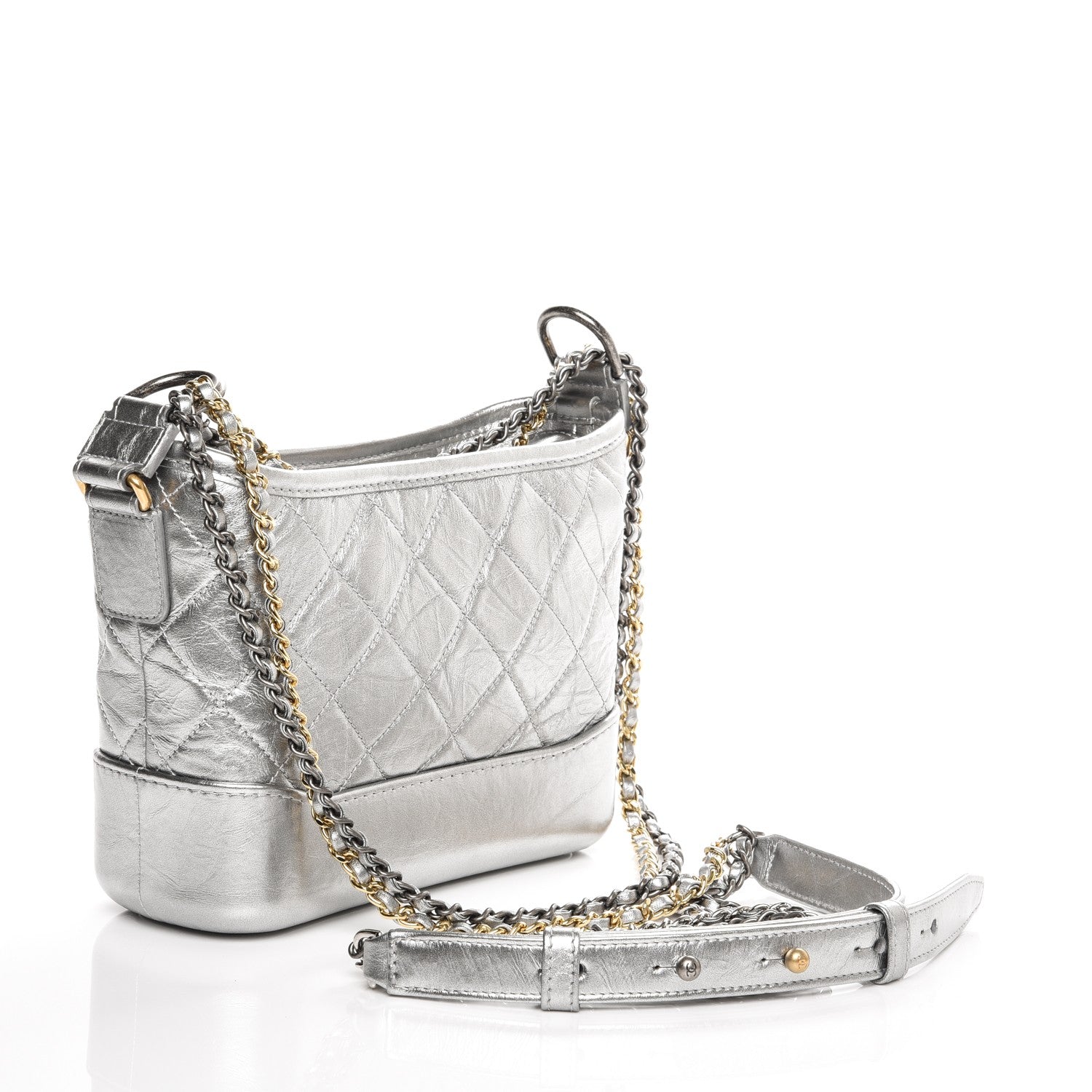 Chanel Metallic Aged Calfskin Quilted Small Gabrielle Hobo Silver 3 of 9