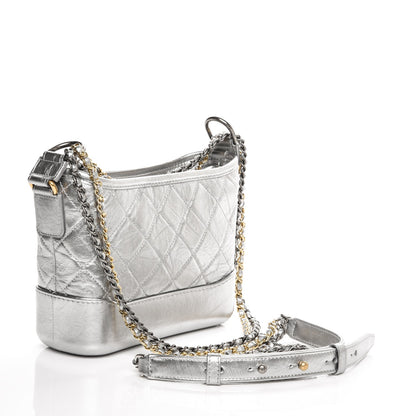 Chanel Metallic Aged Calfskin Quilted Small Gabrielle Hobo Silver 3 of 9
