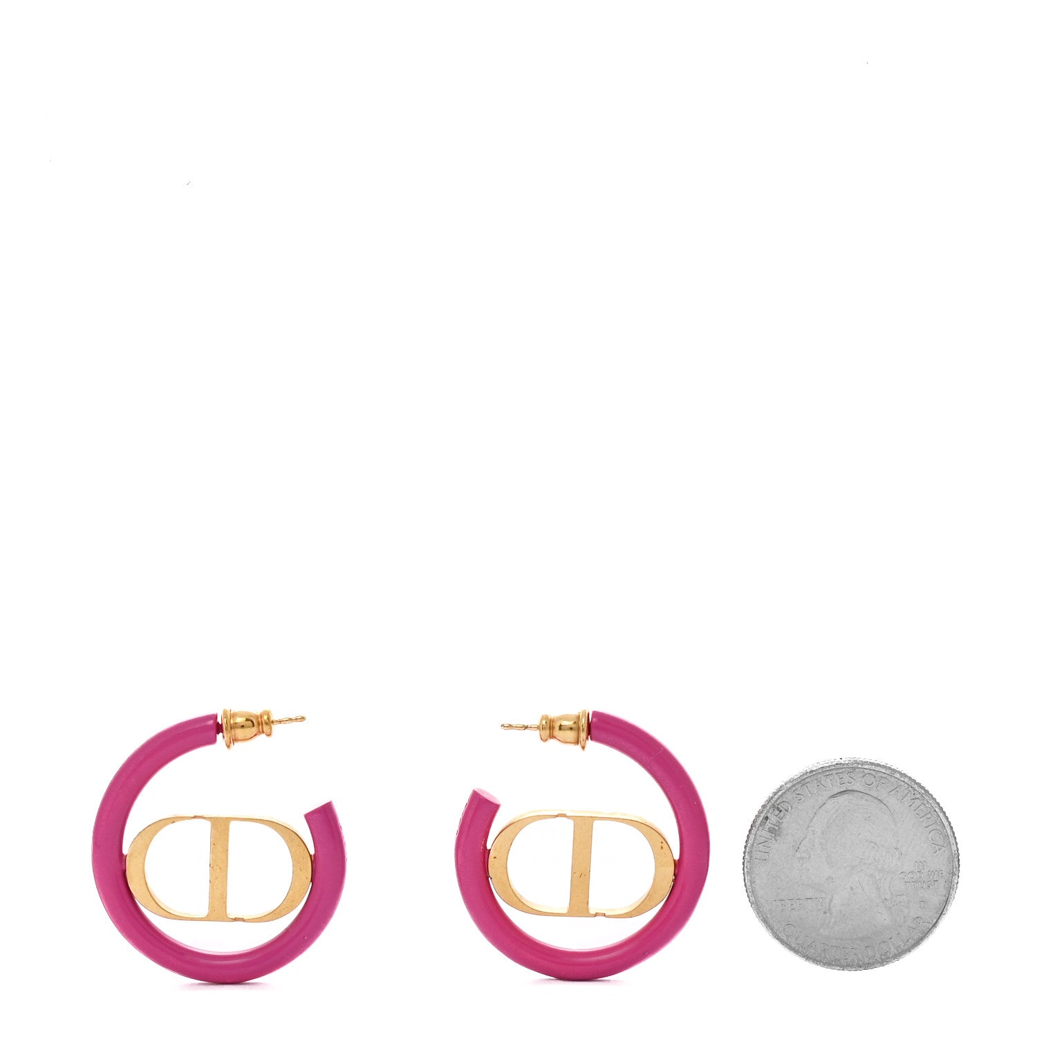 Christian Dior Metal 30 Montaigne Hoop Earrings Aged Gold Pink 2 of 5